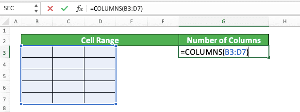 How to Use the COLUMNS Formula in Excel: Usabilities, Examples, and Writing Steps - Screenshot of Step 4