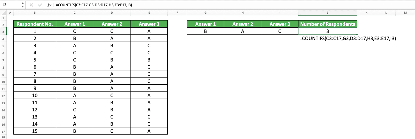 COUNTA Excel Formula: Functions, Examples, and How to Use - Screenshot of COUNTIFS Implementation Example in Excel