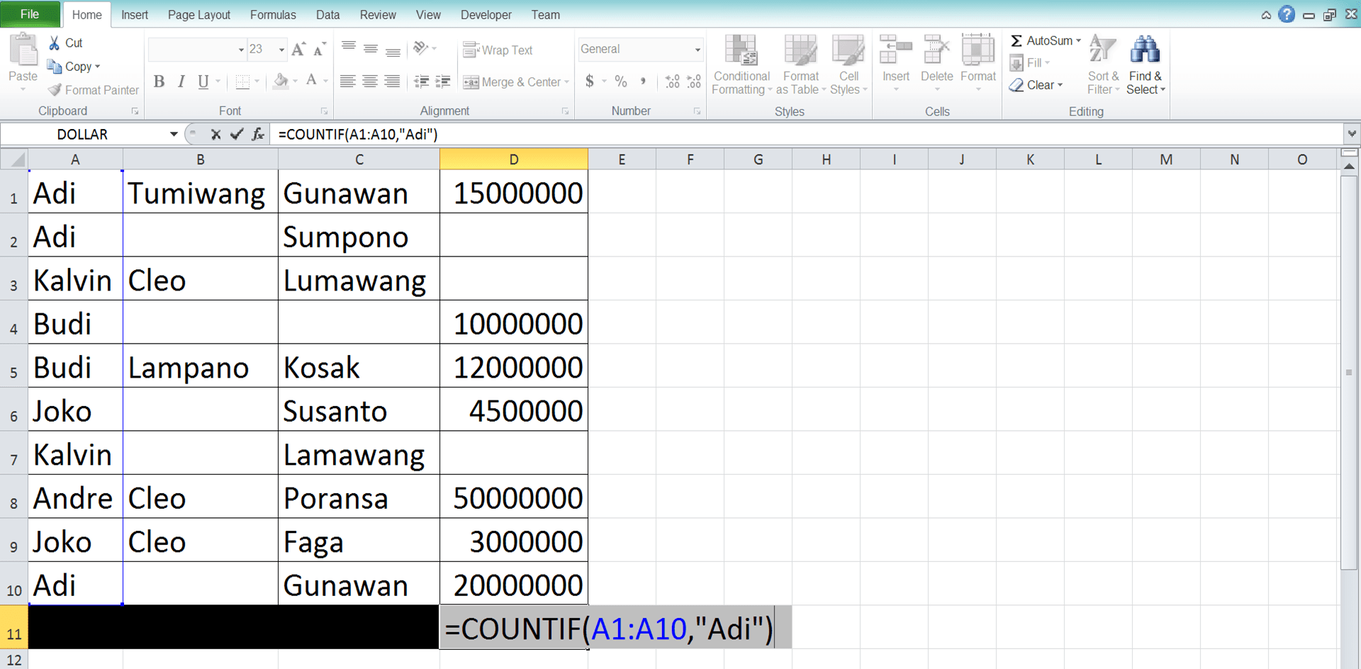 How to Use COUNTIF Formula/Function in Excel - Screenshot of Step 5