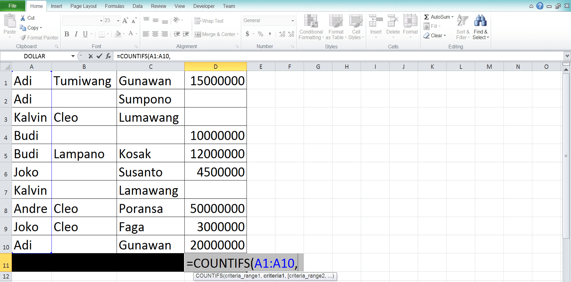 How to Use COUNTIFS Excel Formula: Function, Examples, and Writing Steps - Screenshot of Step 3