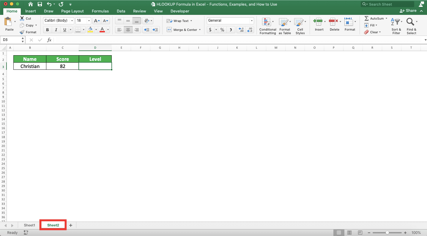 HLOOKUP Formula in Excel: Functions, Examples, and How to Use - Screenshot of the HLOOKUP Writing Sheet for the HLOOKUP from Another Sheet Implementation Example