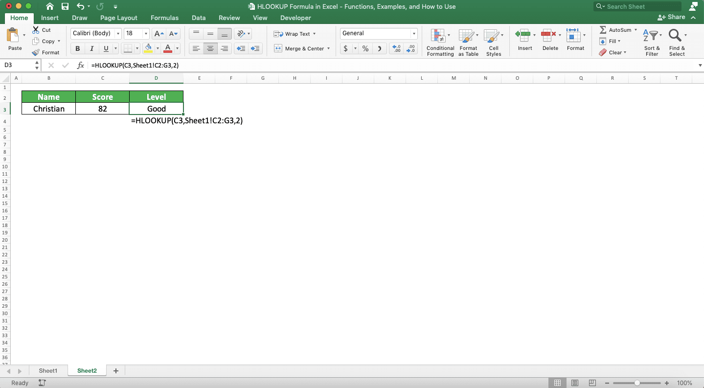 HLOOKUP Formula in Excel: Functions, Examples, and How to Use - Screenshot of the HLOOKUP from Another Sheet Implementation Example in Excel