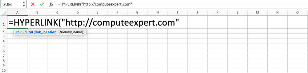 HYPERLINK Function in Excel - Screenshot of Step 3