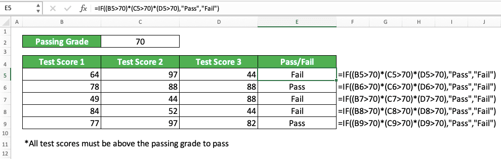 How to Combine IF AND Formulas in Excel - Screenshot of the IF with Logic Conditions Multiplication Implementation Example