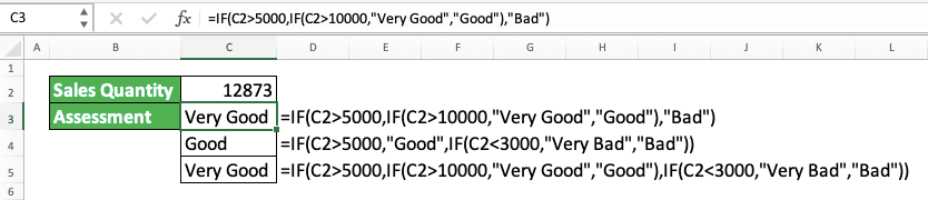 How to Use IF Formula/Function in Excel - Screenshot of Double IFs Implementation Example