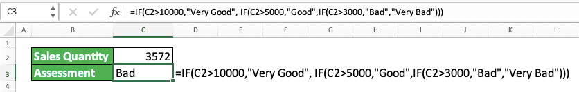 How to Use IF Formula/Function in Excel - Screenshot of Nested IFs Implementation Example