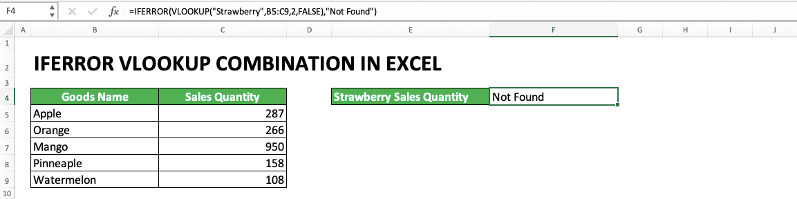 Using IFERROR VLOOKUP Combination in Excel - Screenshot of Example
