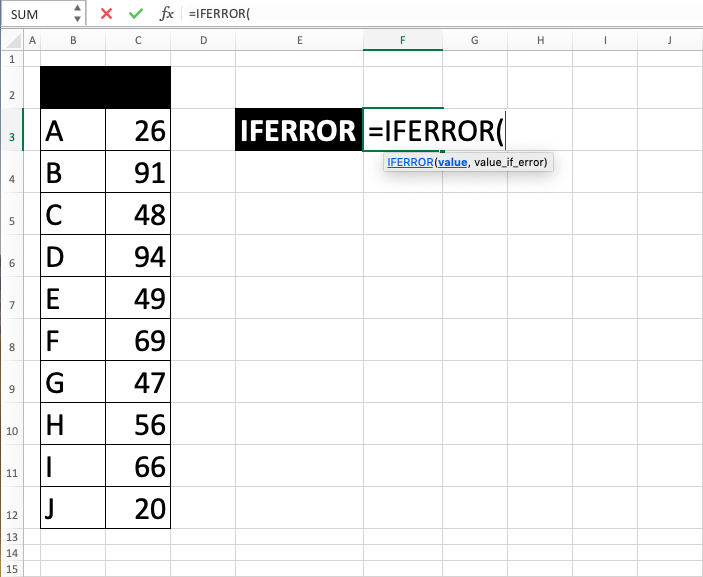 IFERROR in Excel - Screenshot of Step 2