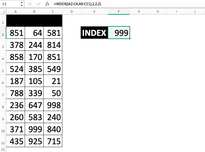 INDEX Function in Excel - Screenshot of Step 2-10