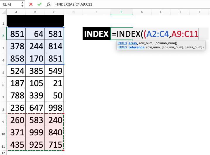 INDEX Function in Excel - Screenshot of Step 2-3