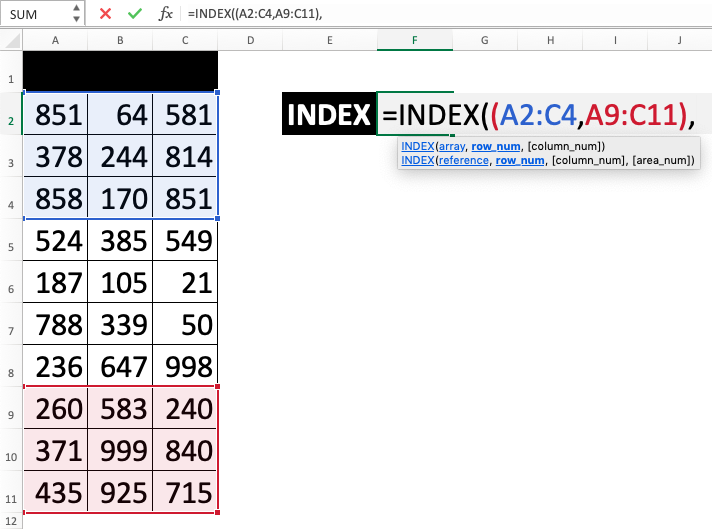 INDEX Function in Excel - Screenshot of Step 2-4