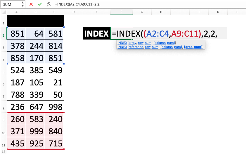 INDEX Function in Excel - Screenshot of Step 2-6