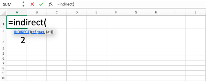 Excel INDIRECT Formula - Screenshot of Step 2