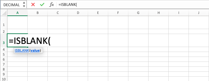 ISBLANK Excel Formula - Screenshot of Step 2