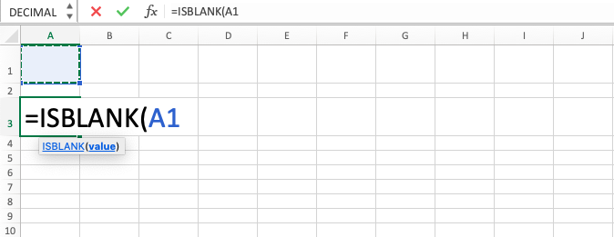 ISBLANK Excel Formula - Screenshot of Step 3