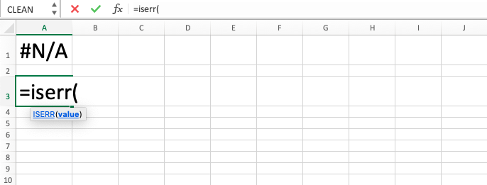ISERR Excel Formula - Screenshot of Step 2
