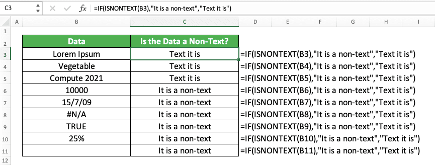How to Use the ISNONTEXT Function in Excel: Usabilities, Examples, and Writing Steps - Screenshot of the IF ISNONTEXT Implementation Example