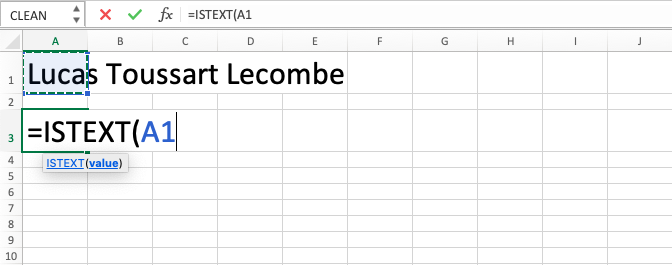 ISTEXT Function in Excel - Screenshot of Step 3