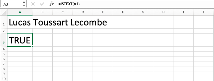 ISTEXT Function in Excel - Screenshot of Step 6