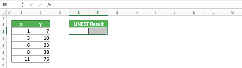 How to Use LINEST Formula in Excel: Function, Example, and Writing Steps - Screenshot of Step 1