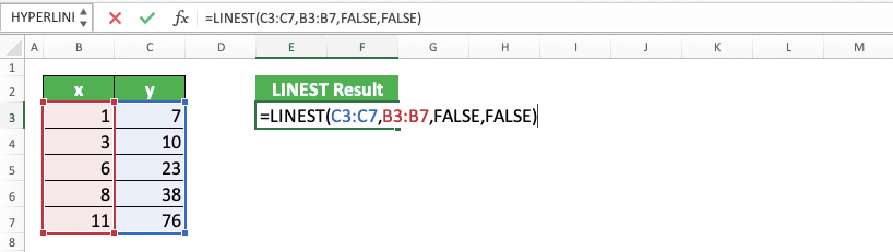How to Use LINEST Formula in Excel: Function, Example, and Writing Steps - Screenshot of Step 8
