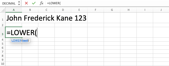 How to Use the LOWER Formula in Excel: Functions, Examples, and Writing Steps - Screenshot of Step 2