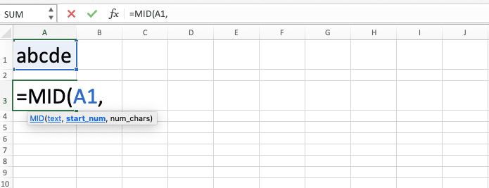 How to Use the MID Function in Excel: Usabilities, Examples, and Its Writing Steps - Screenshot of Step 3