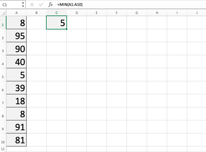 MIN Function in Excel - Screenshot of Step 6