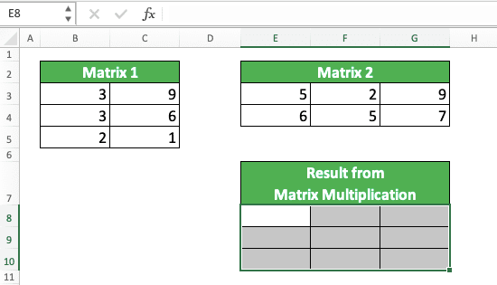 How to Use the MMULT Formula in Excel: Functions, Examples, and Writing Steps - Screenshot of Step 1