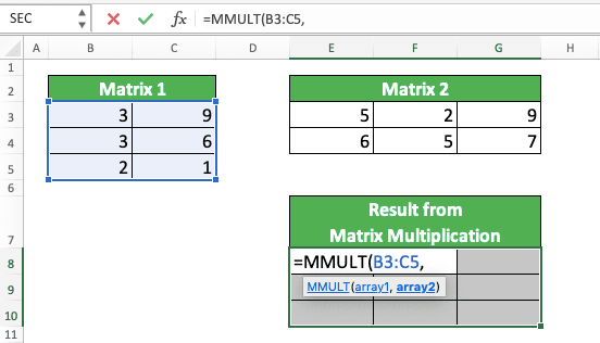 How to Use the MMULT Formula in Excel: Functions, Examples, and Writing Steps - Screenshot of Step 3