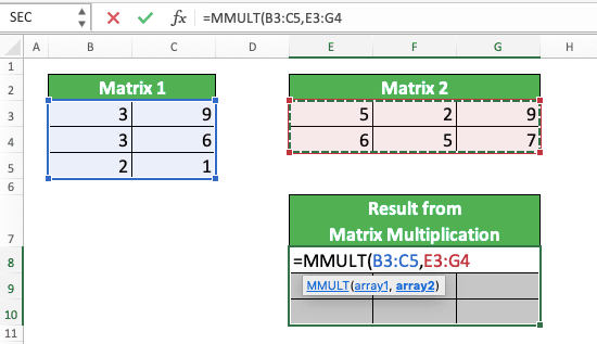 How to Use the MMULT Formula in Excel: Functions, Examples, and Writing Steps - Screenshot of Step 4