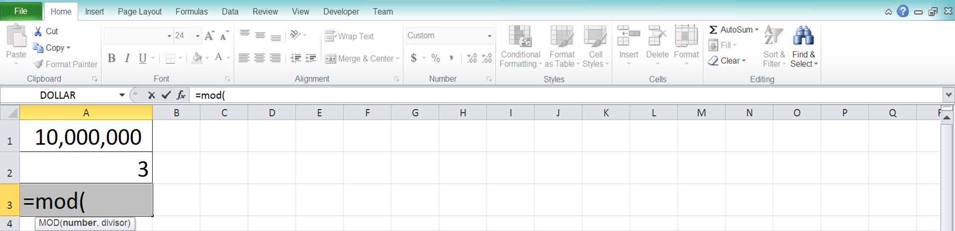 MOD Function in Excel - Screenshot of Step 2