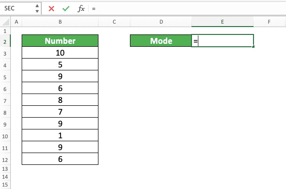How to Use the MODE Formula in Excel: Functions, Examples, and Writing Steps - Screenshot of Step 1