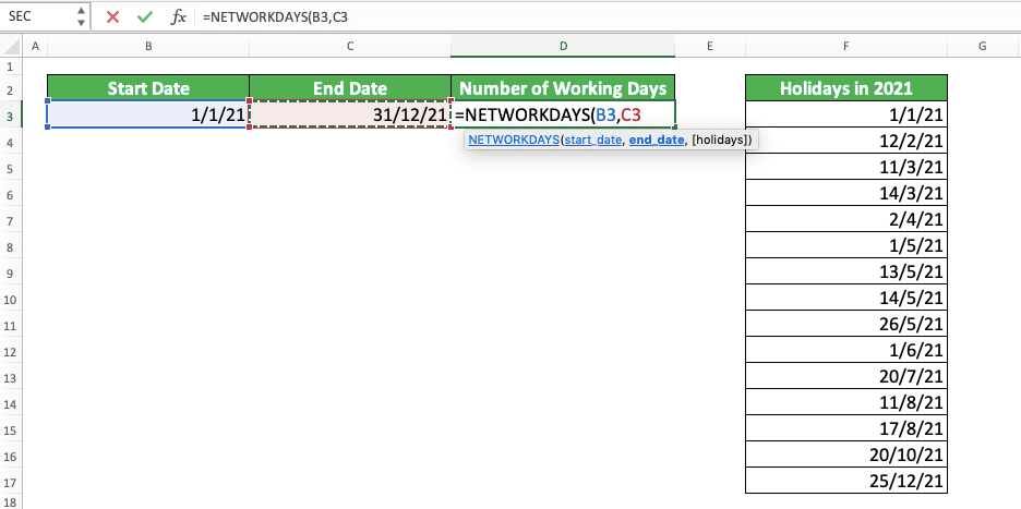 How to Use the NETWORKDAYS Function in Excel: Usabilities, Examples, and Writing Steps - Screenshot of Step 4