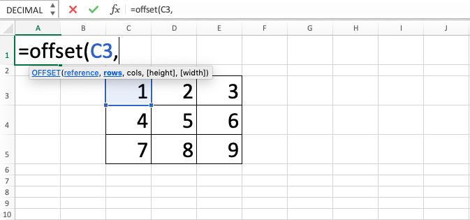 OFFSET Excel Function - Screenshot of Step 3