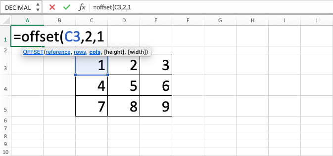 OFFSET Excel Function - Screenshot of Step 5