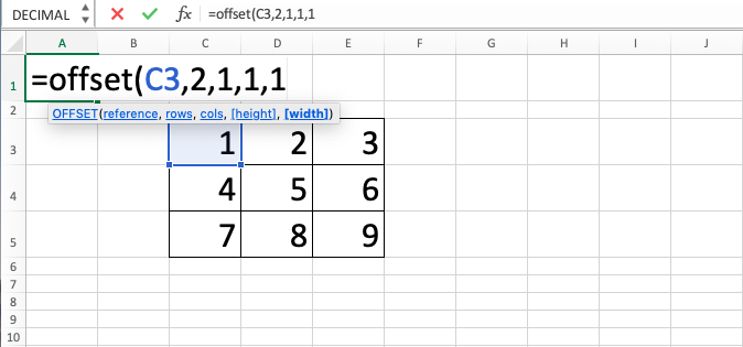 OFFSET Excel Function - Screenshot of Step 7