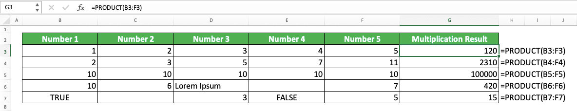 How to Use the PRODUCT Formula in Excel: Functions, Examples, and How to Write It - Screenshot of the PRODUCT Implementation Example