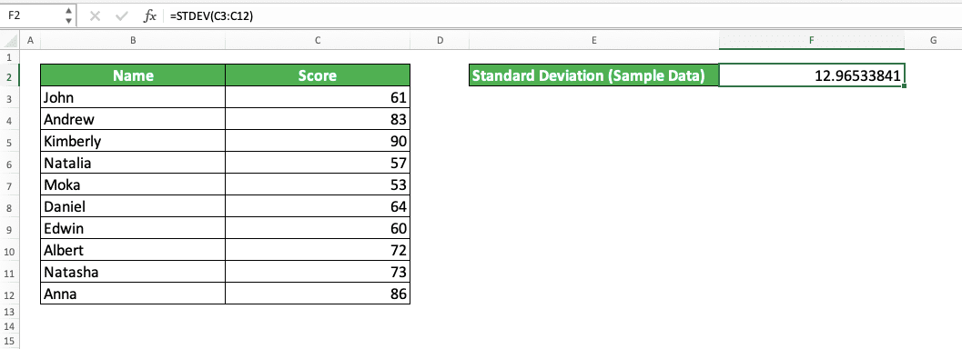 How to Use the STDEV Formula in Excel: Functions, Examples and Writing Steps - Screenshot of Step 6