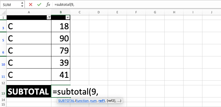 How to Use the SUBTOTAL Formula in Excel: Functions, Examples, and Writing Steps - Screenshot of Step 3
