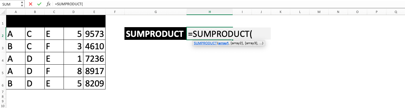 Excel SUMPRODUCT Function - Screenshot of Step 3-2