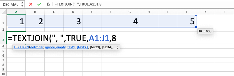 TEXTJOIN Excel Formula - Screenshot of Step 6