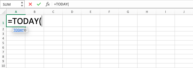 TODAY Function in Excel - Screenshot of Step 2