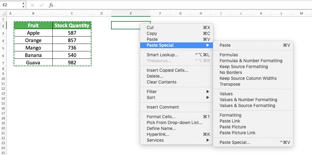 How to Use the TRANSPOSE Formula in Excel: Functions, Examples, and Writing Steps - Screenshot of the Paste Special and Transpose Choices Location