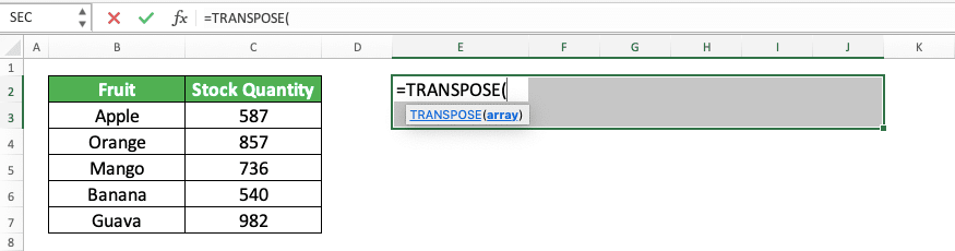 How to Use the TRANSPOSE Formula in Excel: Functions, Examples, and Writing Steps - Screenshot of Step 3
