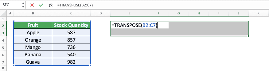 How to Use the TRANSPOSE Formula in Excel: Functions, Examples, and Writing Steps - Screenshot of Step 5