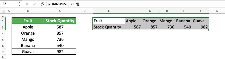 How to Use the TRANSPOSE Formula in Excel: Functions, Examples, and Writing Steps - Screenshot of Step 7