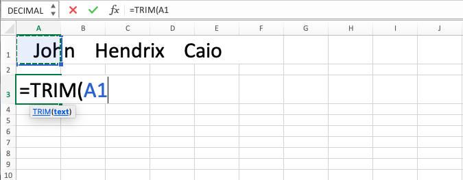 TRIM Excel Function - Screenshot of Step 3