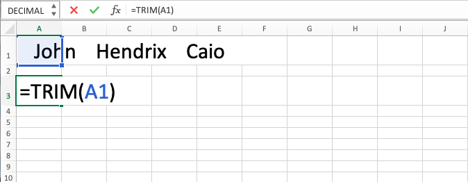 TRIM Excel Function - Screenshot of Step 4