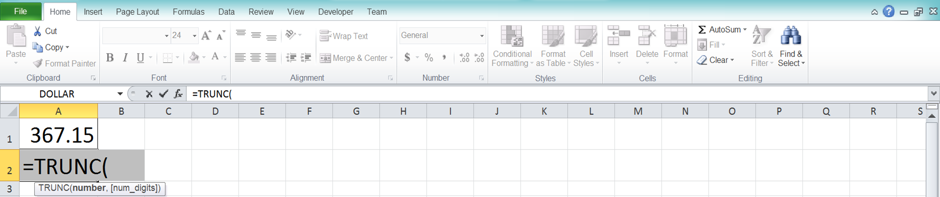 TRUNC Excel Formula - Screenshot of Step 2